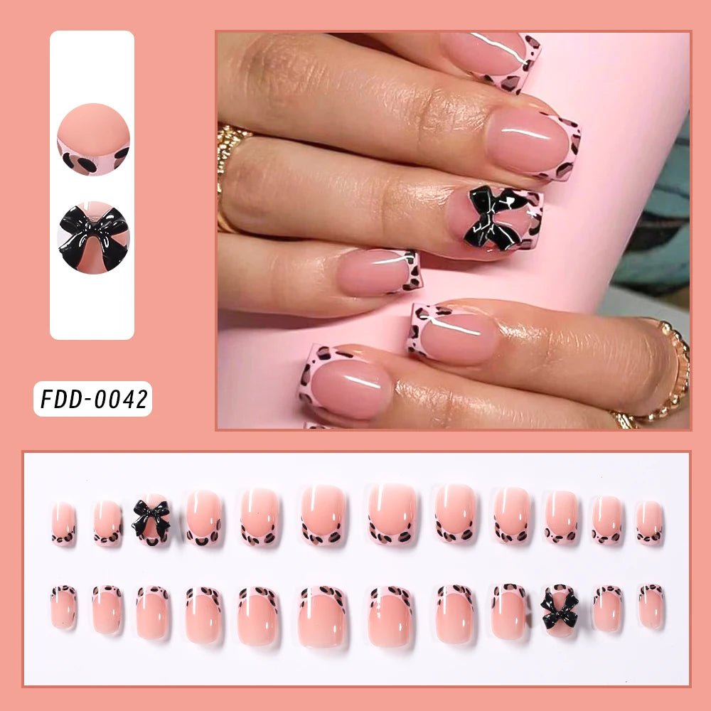 24 Pcs Uñas postizas cuadradas cortas estilo ataúd, uñas postizas francesas con brillo, uñas acrílicas de cubierta completa para mujer, puntas de uñas a presión tipo ballet
