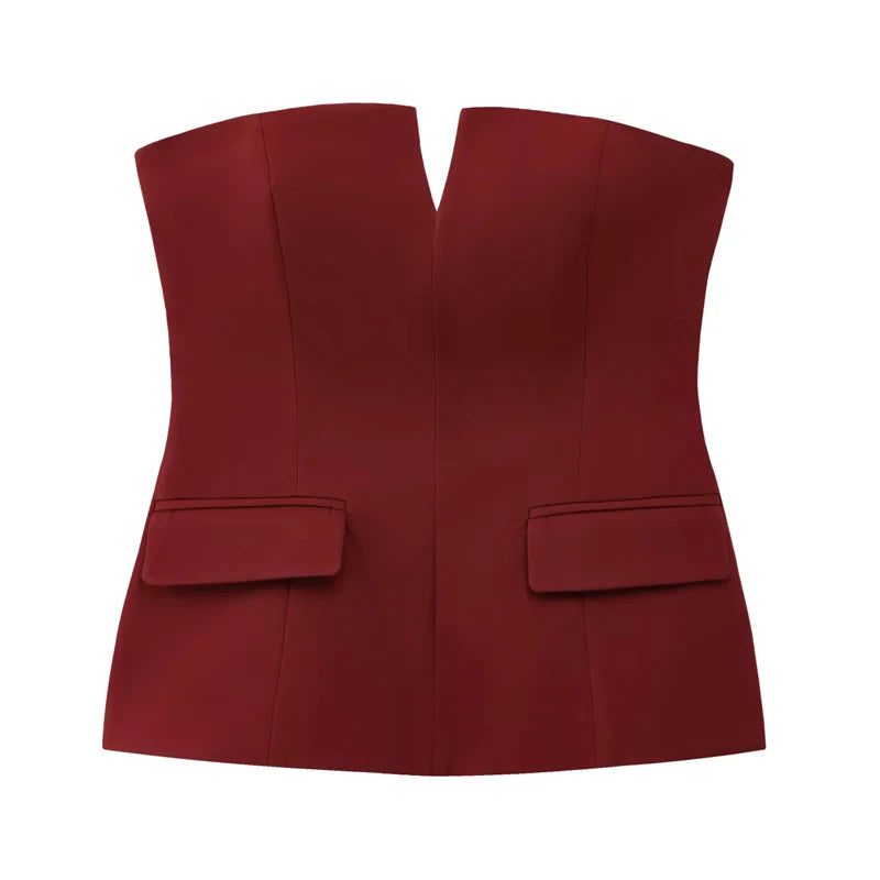 TRAF Tops para mujer Top corto sin tirantes blanco roto Corsé de verano para mujer Tops de tubo sexys sin espalda Camiseta sin mangas de color liso