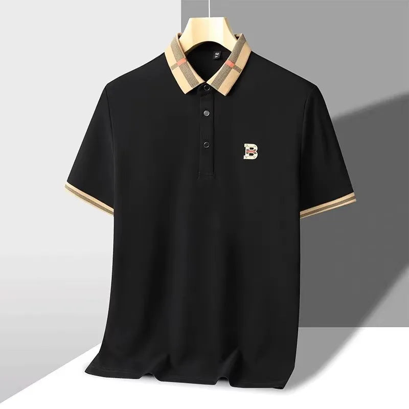 Polo de manga corta con logo de marca de lujo, camisa de polo de seda y algodón de alta gama, transpirable, para hombre, nueva colección de verano, camiseta Paul, ropa de hombre informal de moda.