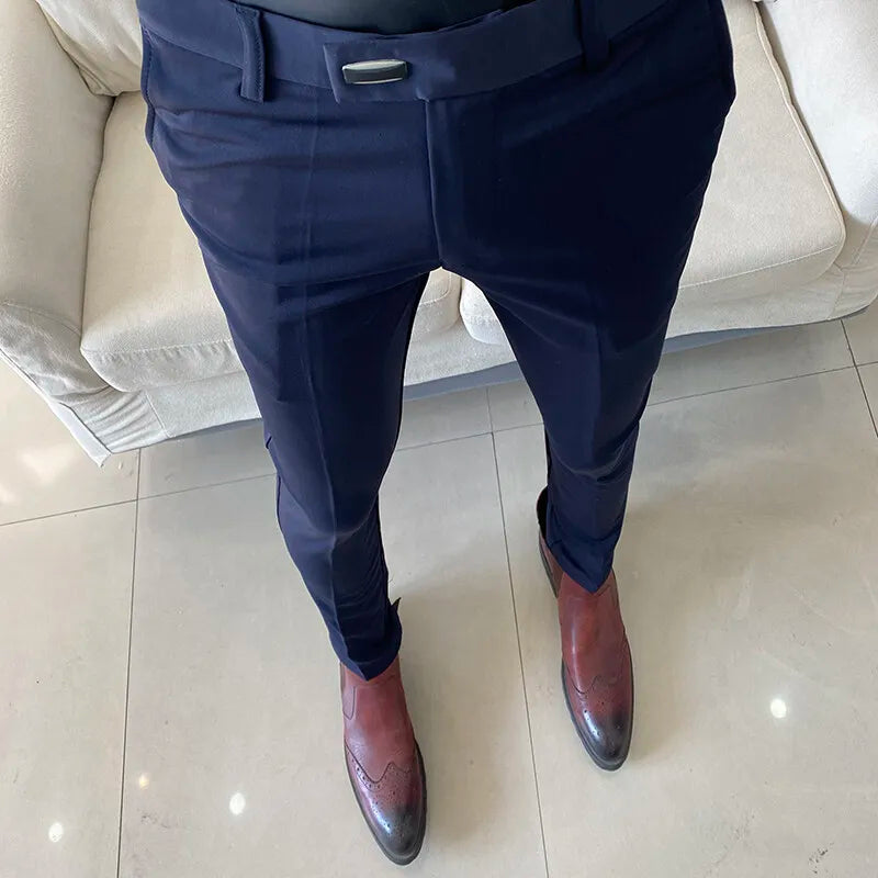 Pantalones de vestir de hombre Otoño Nuevos pantalones de traje sólidos de negocios casuales rectos ajustados pantalones formales Pantalones Hombre Ropa de hombre