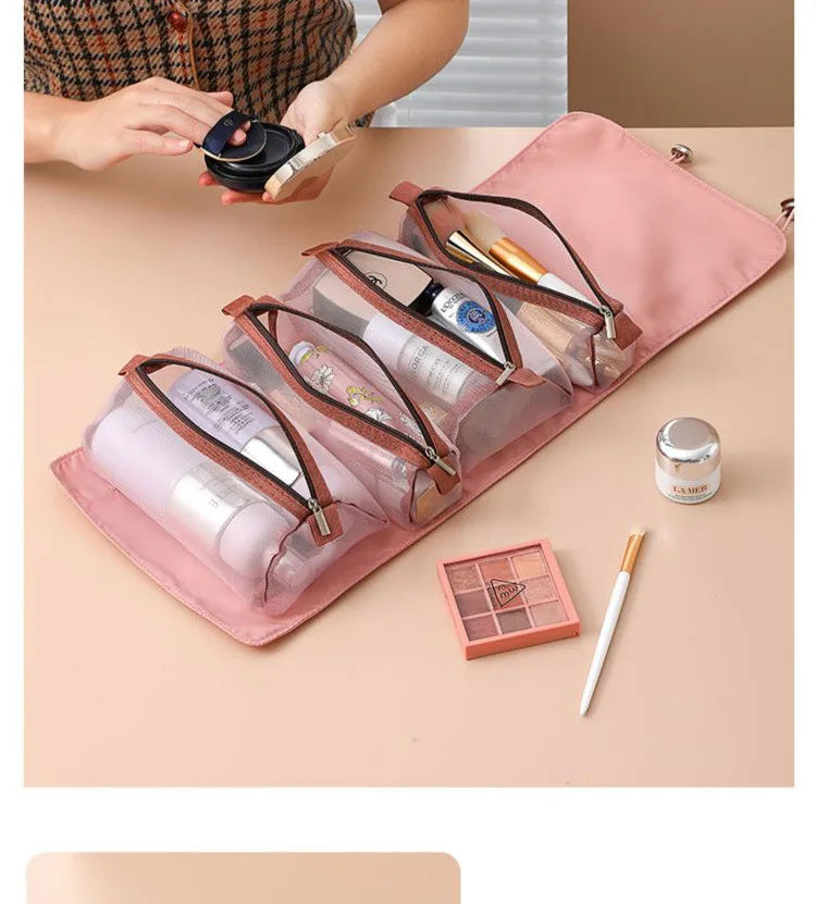 Bolsas de maquillaje desmontables, 4 piezas en 1, neceser portátil de viaje plegable y separable, organizador de almacenamiento de artículos de tocador, bolsa de maquillaje nueva