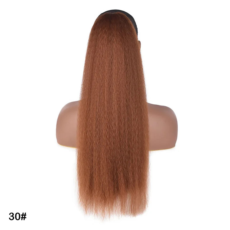 Synthetic Afro Ponytail Extension Long Yaki Curly Puff Kinky Wavy Soft Heat Resistant Black Hair for Women Daily Use