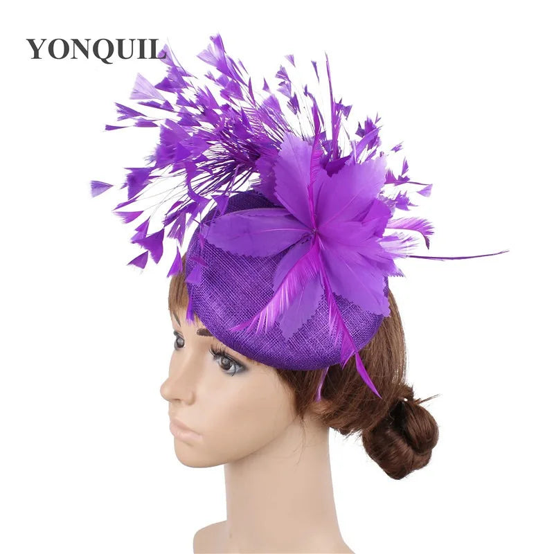 Fashion Feathers Hats Sinamay Fascinators Chapeau Elegant Women Hair Fedora Accessory Ladies Party Tea Race Headwear With Clips