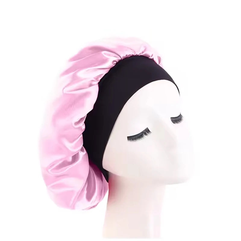 Gorros de satén lisos para mujer, con ala ancha, para dormir, bañarse, gorro unisex, con banda elástica, para el cuidado del cabello