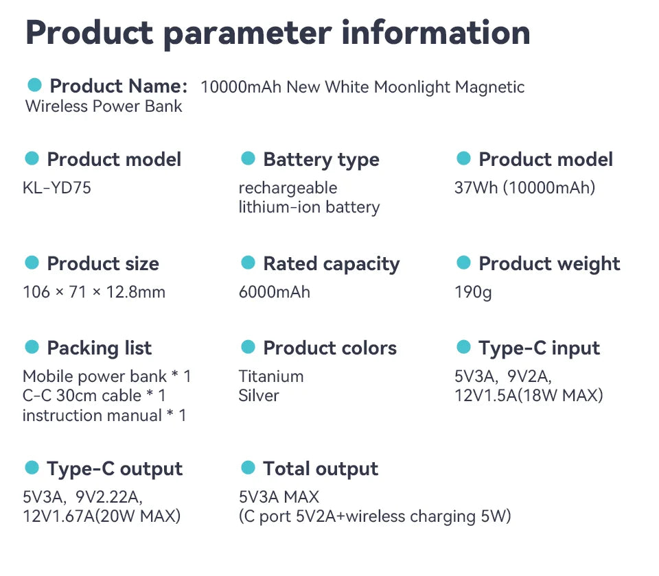 KUULAA Magnetisk Powerbank 10000Ah Trådløs Bærbar Lader 20W Hurtiglading For Magsafe For iPhone 16 15 14 For Max PowerBank