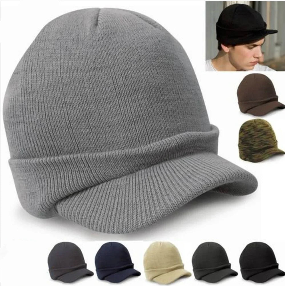 Bonnet ample en tricot pour homme et femme, surdimensionné, tendance, style militaire, en laine, chaud, en canard, pour l'automne et le ski