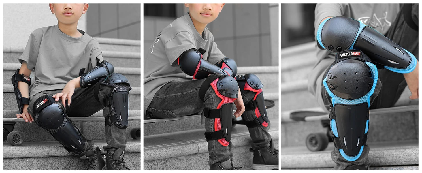 WOSAWE Ensemble de protections pour enfants, quatre genouillères, coudières, protège-coudes, pour enfants, jeunes, VTT, moto, motocross