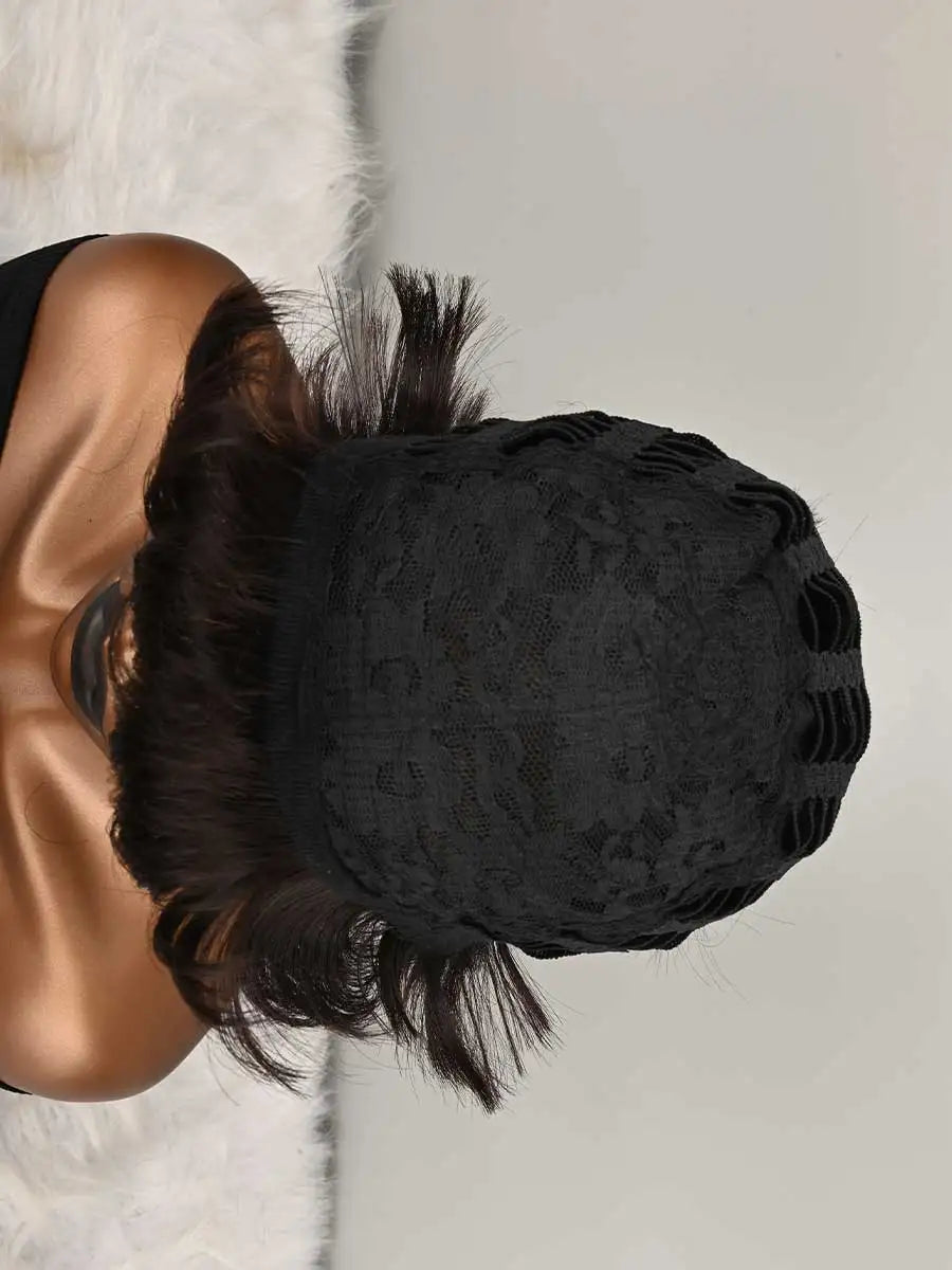 Dark Brown Short Bob Wig For Pixie Cut Wigs Glueless Wig None Lace Front Wig With Bangs Natural dark brown Straight Full Machine Made Short Layered For Daily Use