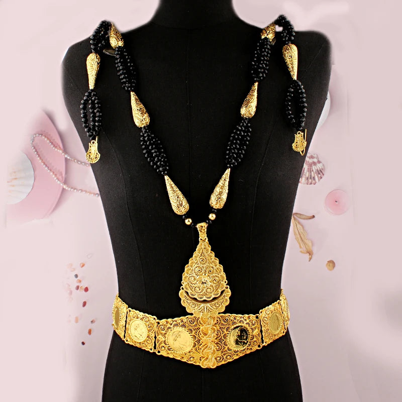 Ensemble De bijoux De mariée arabe, Robe De mariage, accessoire plaqué or, ethnique musulmane algérienne, 2 pièces élégantes