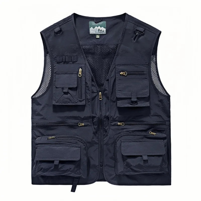 Chaleco de hombre, verano, casual, para fotografía, pesca, chaleco multibolsillos, de ocio al aire libre, para montañismo, sin mangas, con cuello en V, logotipo personalizado