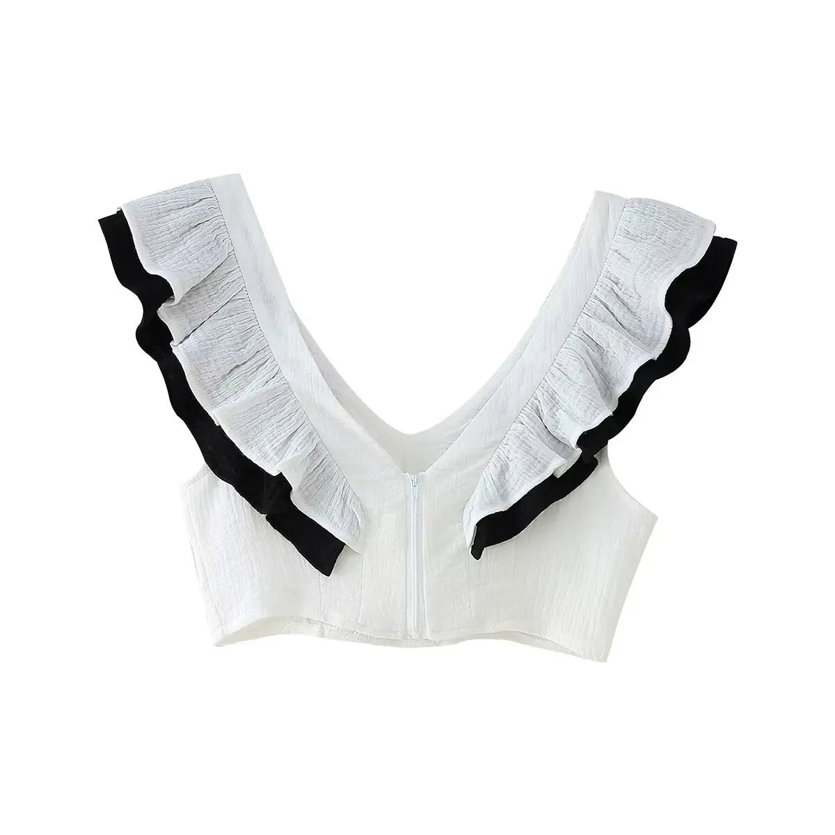 Elegantes Conjuntos de Falda para Mujer Cuello de Pico Manga Volante Top Contraste Falda de Cintura Alta Femenina Conjunto de 2 Piezas Vacaciones 2024 Traje de Falda sin Mangas