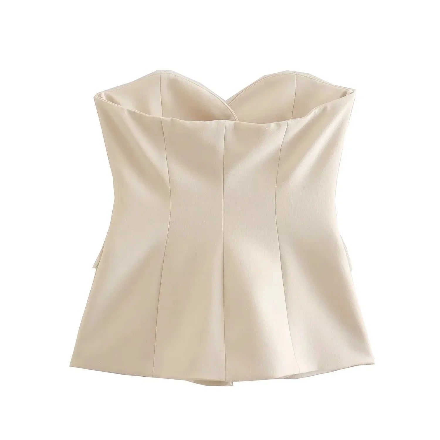 Traje de pantalón elegante sólido para mujer, tops sin tirantes sexy con botones delanteros + conjunto de pantalón con aberturas laterales, moda urbana femenina