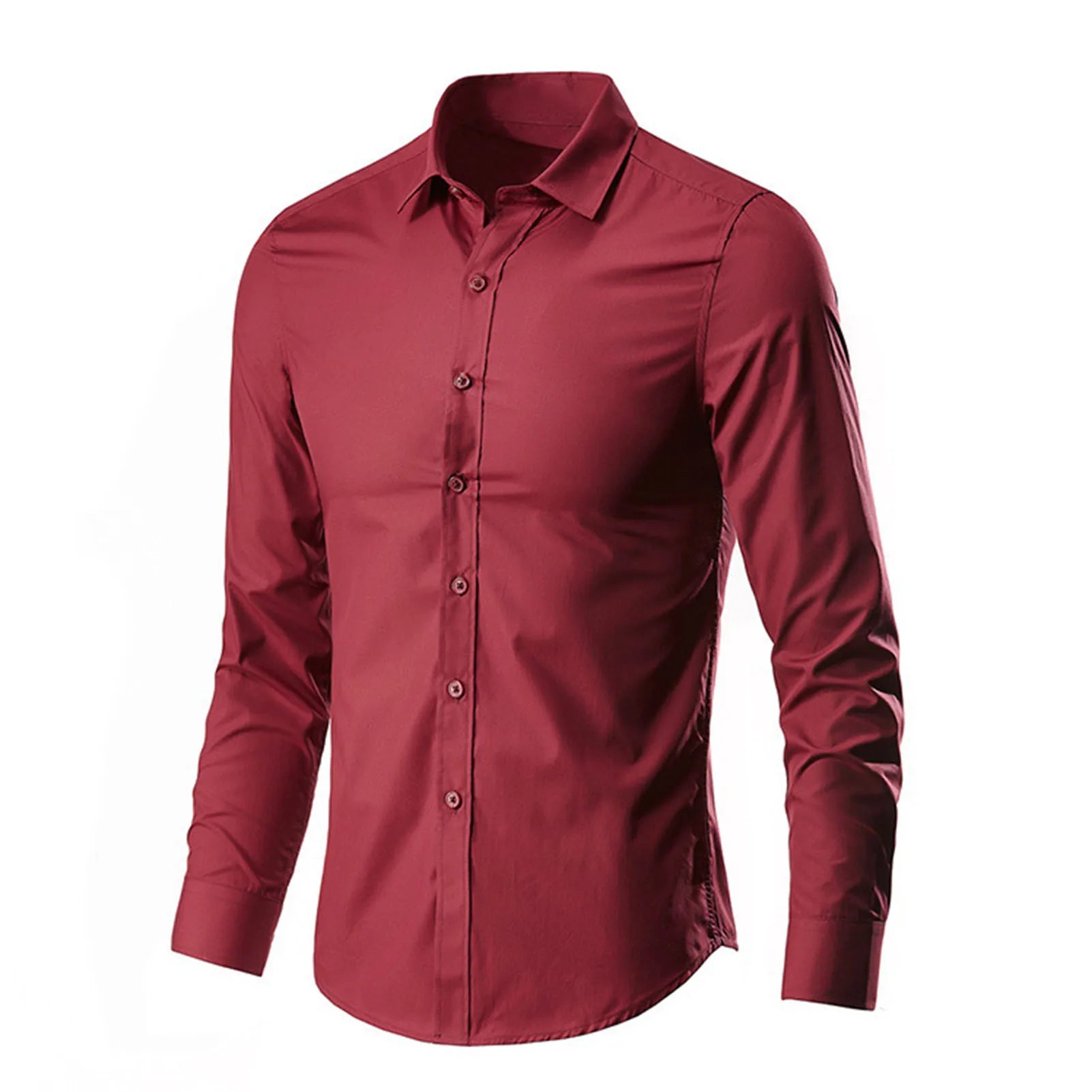 Camisa de vestir de negocios para hombre, de lujo, informal, social, formal, con solapa, manga larga, corte ajustado, color liso
