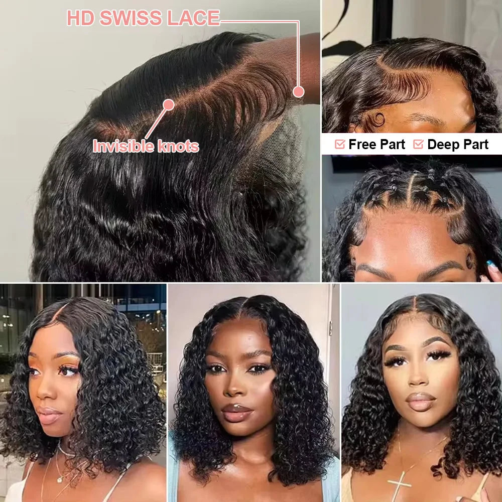 250% Density 13x6 13x4 HD Lace Frontal Wigs Deep Wave Lace Front Human Hair Wig Short Bob 7x5 Glueless Wigs Curly Human Hair Wig