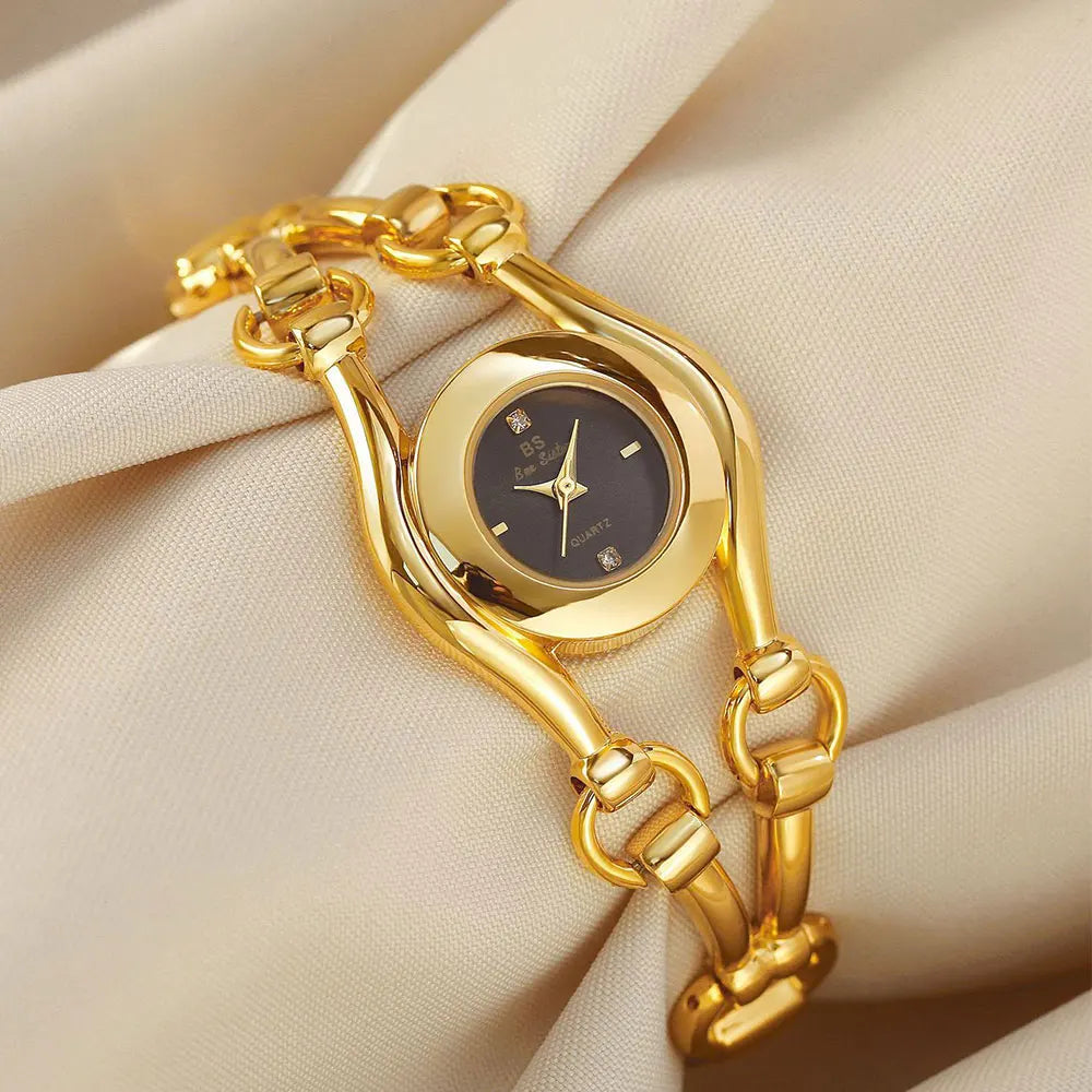 Relojes de lujo de moda para mujer Nuevos relojes de pulsera vintage dorados de lujo para mujer Reloj de cuarzo de vestir para mujer Relogio Feminino