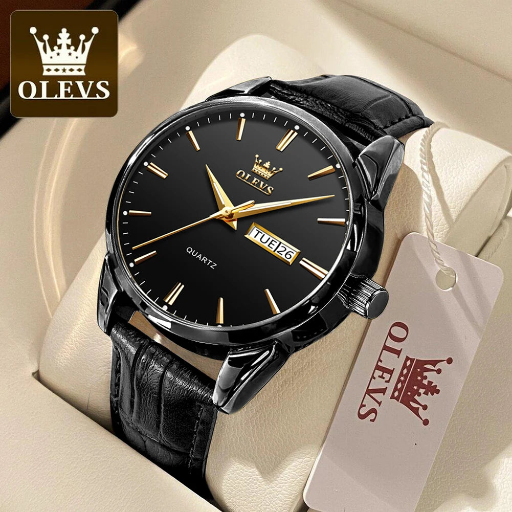 OLEVS 6898 Reloj de Mujer Original de Moda Reloj de Pulsera de Cuarzo Impermeable con Correa de Cuero Luminosa Doble Calendario Reloj de Señora