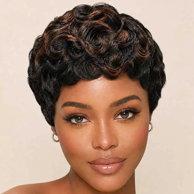 Ombre Brown Finger Wave Pixie Wig