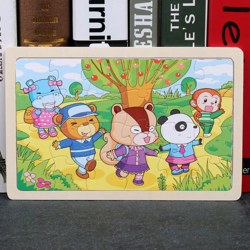 Rompecabezas de madera de 24 piezas para niños, diseño de animales de dibujos animados, juguete educativo temprano de madera para niños, regalo