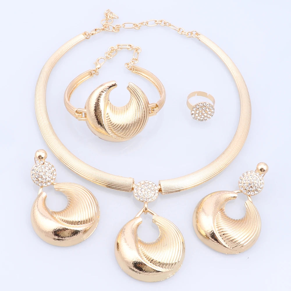Conjunto de joyas de Dubái para mujer, chapado en plata, lujoso collar, pendientes, pulsera y anillo. Conjunto de joyas para fiesta de boda. En tendencia.