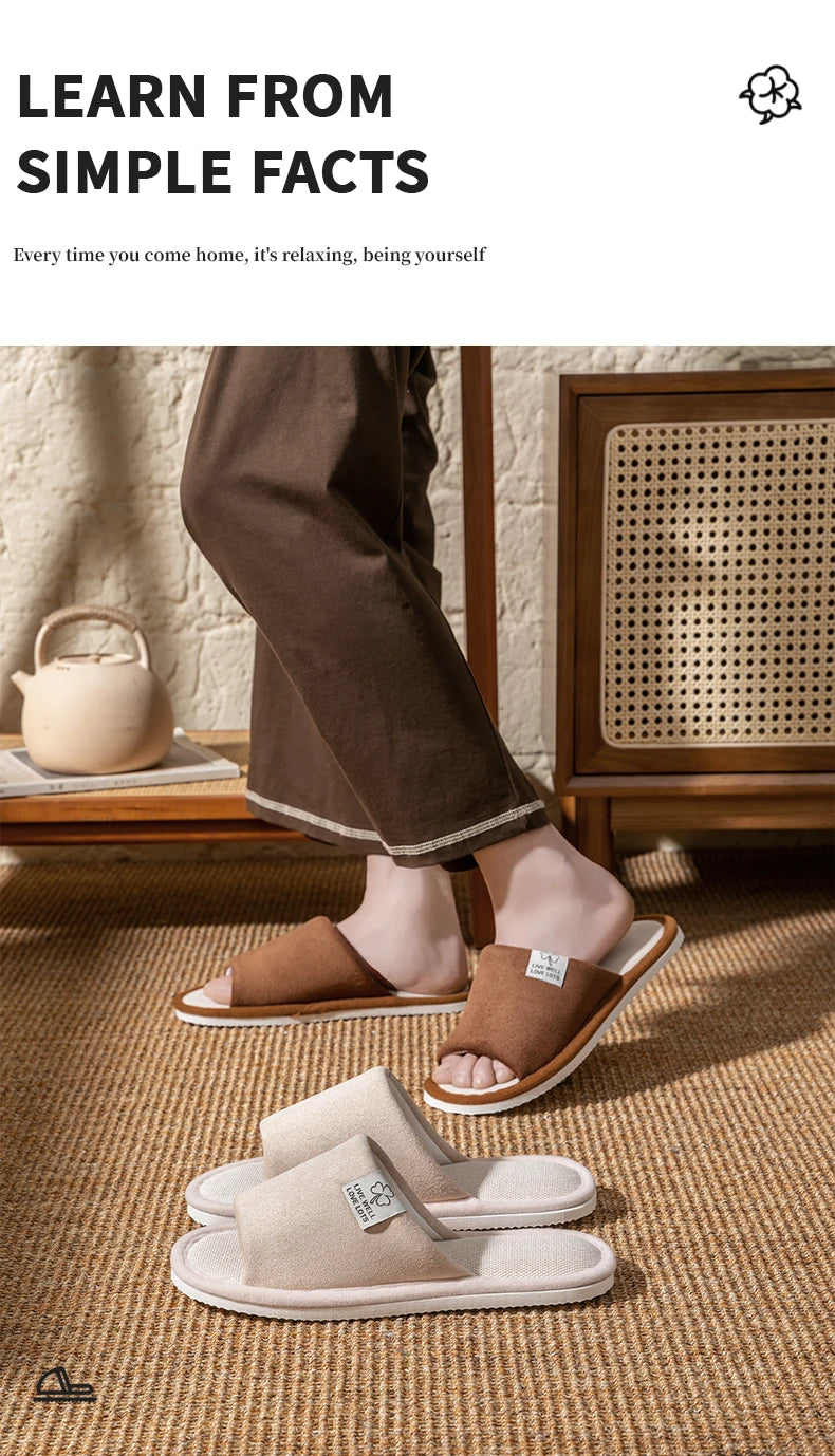 Pantuflas de hombre, antideslizantes de suela blanda para interior, para primavera y verano, de lino para todo el año, cómodas para el hogar