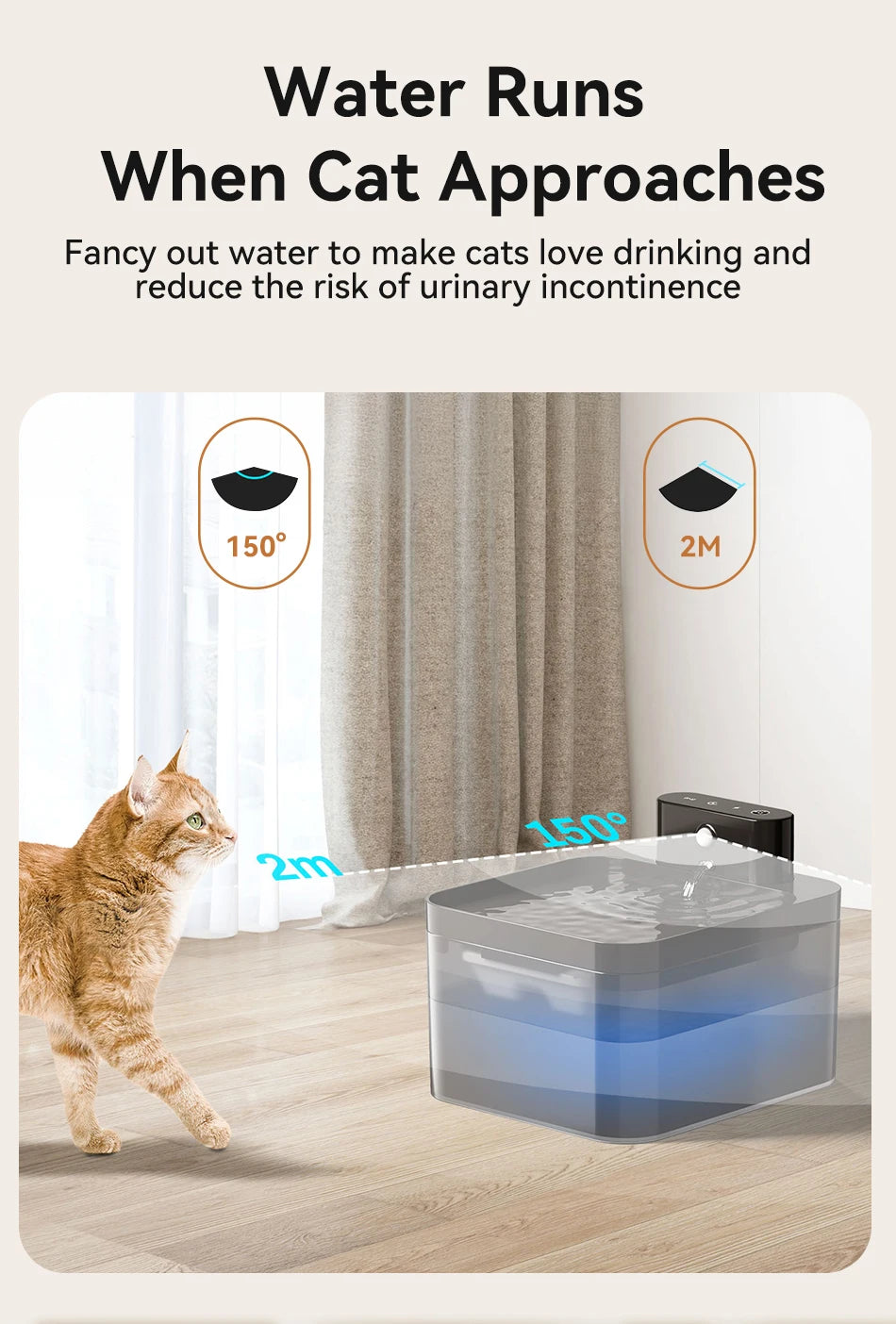 ROJECO Fuente de Agua Automática Inalámbrica para Gatos 2600mAh Dispensador de Agua para Mascotas para Perros Gatos Sensor Infrarrojo Bebedero Inteligente para Mascotas