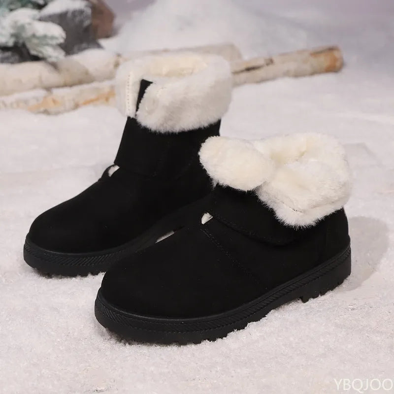 Botas de nieve elegantes y minimalistas para mujer, nuevas botas versátiles de invierno a la moda de gamuza con suela gruesa, cálidas y cómodas para mujer