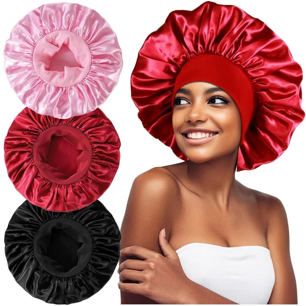Fashion Bonnet Large Wide Edge Elastic Hat Casual Sports Silk Smooth Suitable for Curled Straight Hair Sleeping Hat Women's men