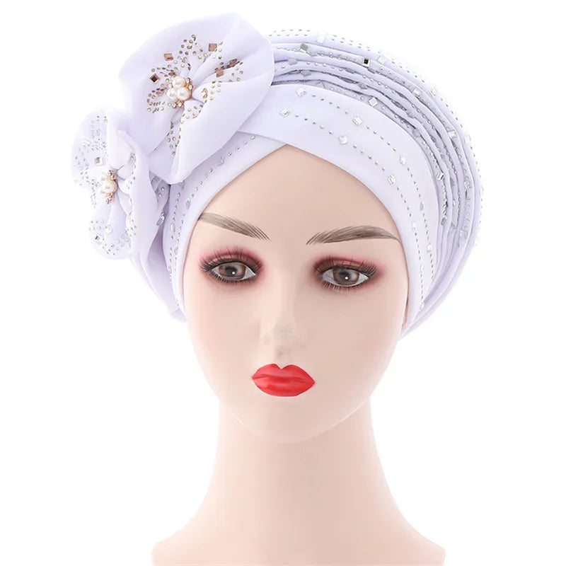 Luxury Diamonds African Autogele Already Made Headtie Female Head Wraps Lady Turnban Cap Wedding Party Headpiece