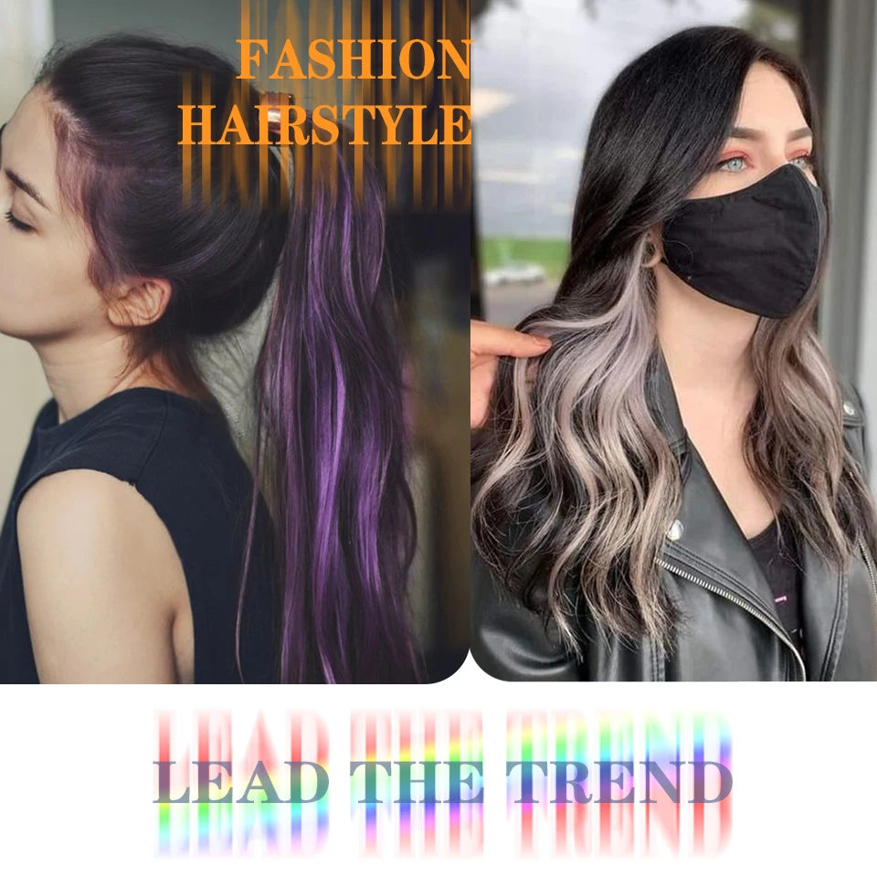 Extensions de cheveux synthétiques longues et bouclées pour femmes, résistantes à la chaleur, à clipser, couleur or, gris, violet, rose, rouge