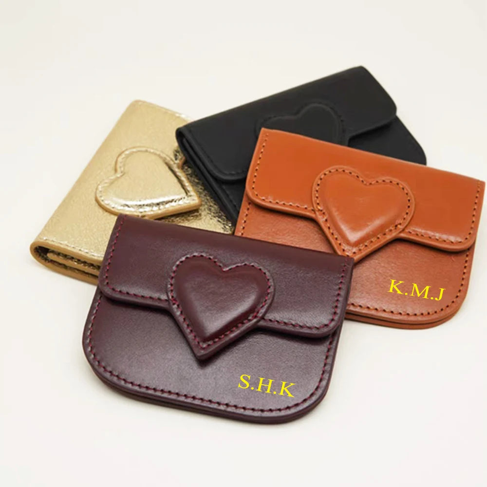 Cartera corta de lujo de diseñador para mujer, de cuero genuino, monedero de marca de moda con iniciales personalizadas, tarjetero de piel de vaca para señora