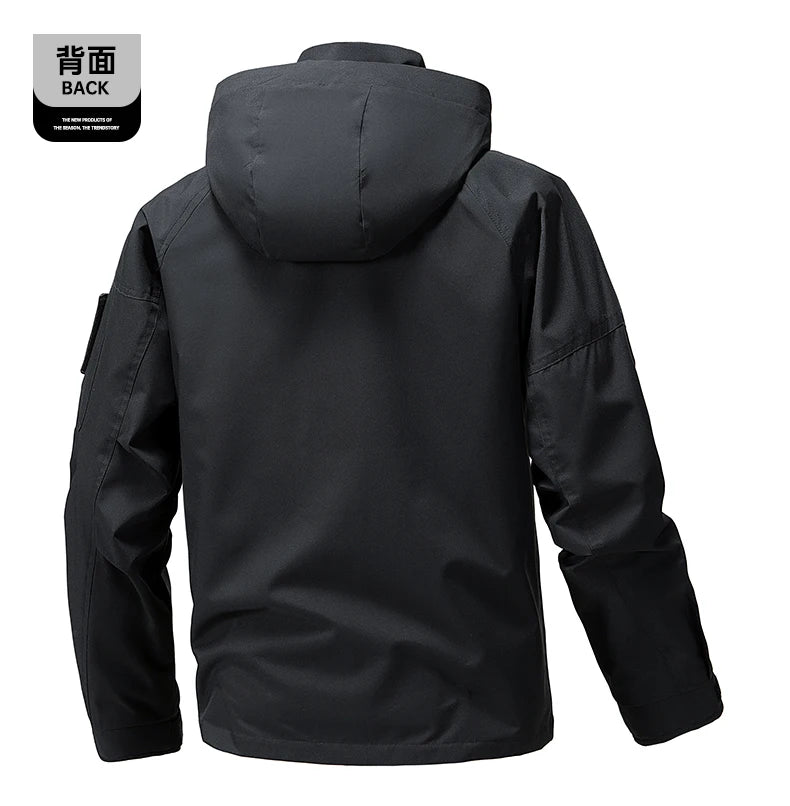 Cortavientos Cargo para Hombre, Chaquetas de Motocicleta, Ropa Militar Impermeable, Chaqueta con Capucha para Hombre, Abrigo para Acampar al Aire Libre y Senderismo