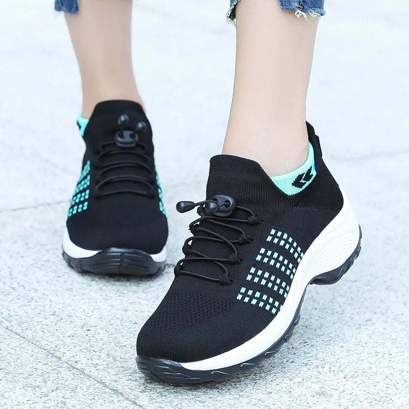 Zapatillas de deporte para mujer, zapatillas de moda con tejido de mosca, zapatillas tipo calcetín, transpirables, cómodas, para enfermería, mocasines casuales de plataforma antideslizantes