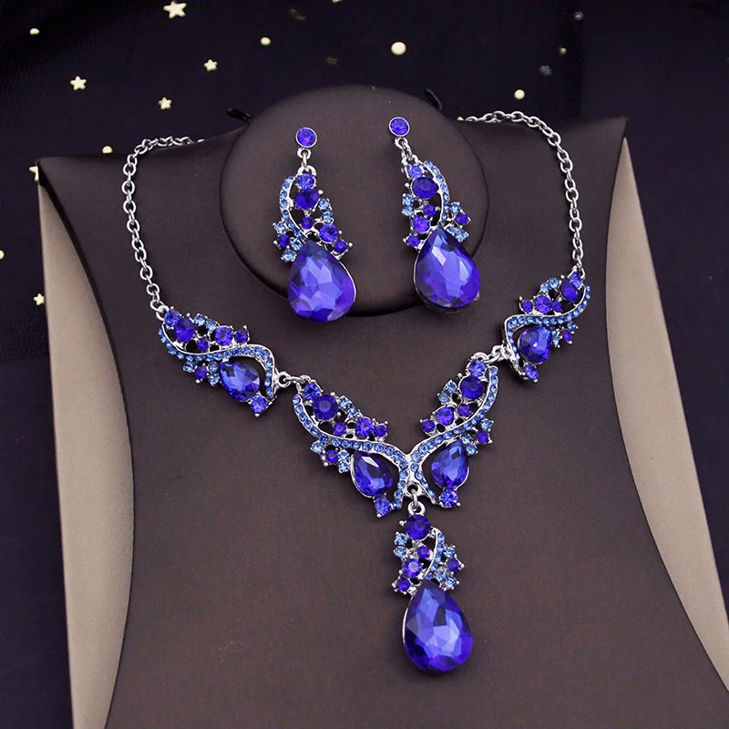 Preciosos juegos de joyas de cristal para mujer, lujoso conjunto de collar y pendientes tipo gargantilla para vestidos de novia, accesorios de collar para disfraces nupciales