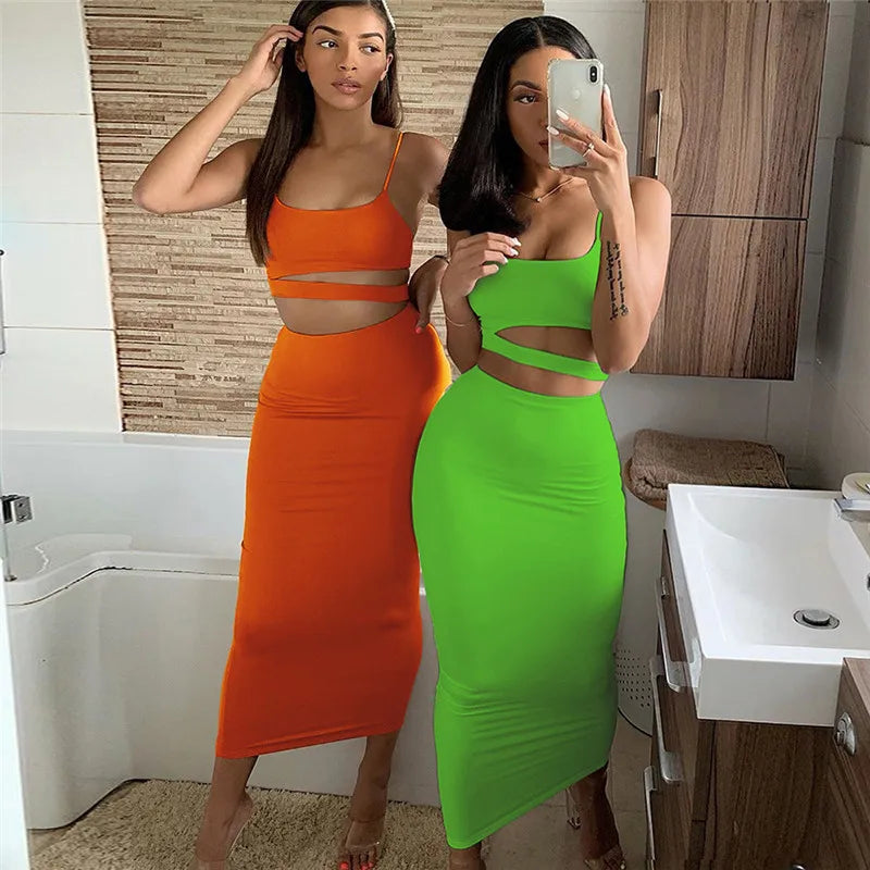 Conjuntos de faldas de verano para mujer, top corto sin tirantes con aberturas + conjuntos de falda ajustada elástica de cintura alta, trajes de dos piezas sexys para mujer a la moda