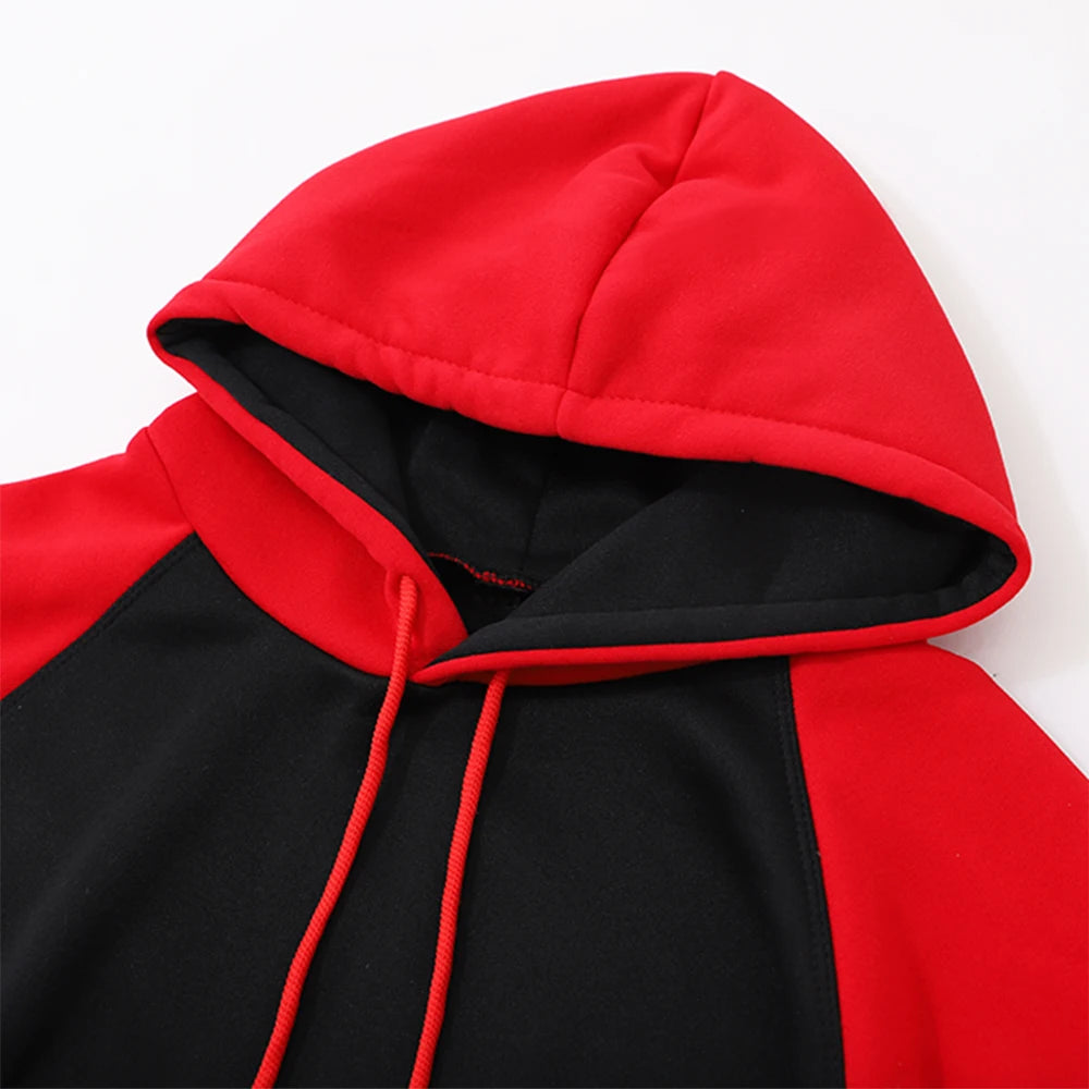 Color Collision Hoodie Women Men Autumn Winter Warm Loose Pocket Streetwear Fleece Raglan Splicing Hooded Couple Sweatshirts
