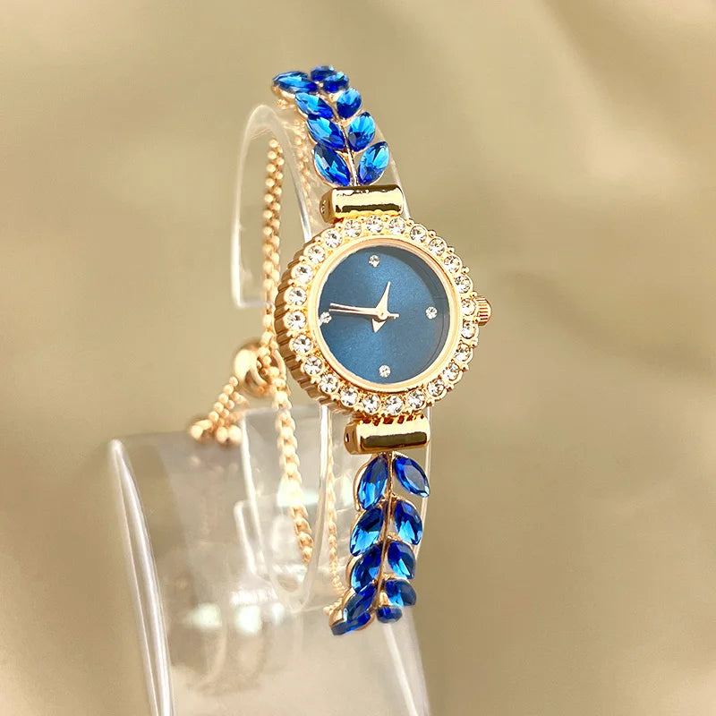 Nuevo reloj de mujer redondo con incrustaciones de diamantes de moda con esfera simple, ajuste libre, relojes de regalo transfronterizos