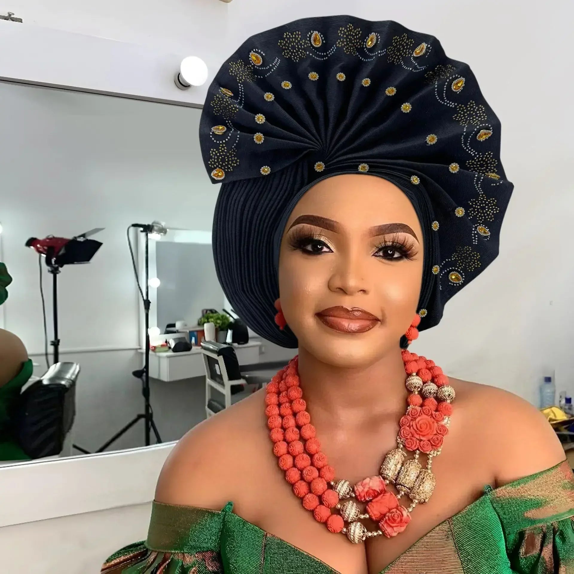 Gele Headtie Already Made African Head Wraps for Women Turban Femme Gelee Nigerian Aso Oke Bonnet Femme Diamonds Headtie 2025