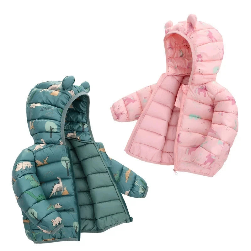 1-5 Years Winter Boys Down Jacket Autumn And Winter Cartoon Ear Fashion Keep Warm Hooded Zipper Girls Coat Children's Clothing