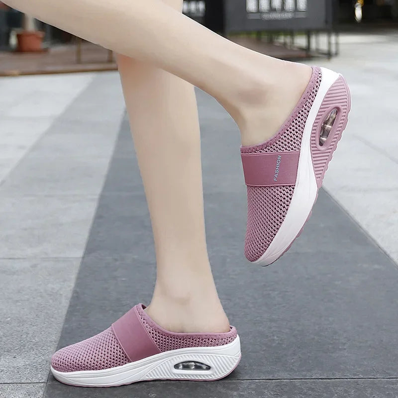 Zapatos de Caminar sin Cordones con Amortiguación para Mujer, Ortopédicos, Diabéticos, Mulas de Plataforma para Dama, Zapatillas Ligeras de Malla, Cuña, Deportivas Femeninas
