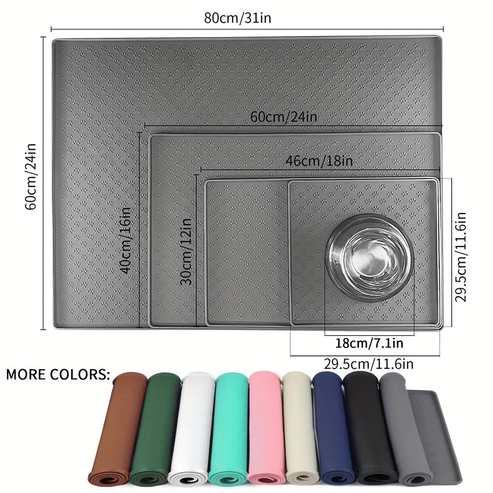 Pet Placemat Non Slip, Paw Print Design Keeps Floors Spotless Pets Content, Easy Clean Silicone mat
