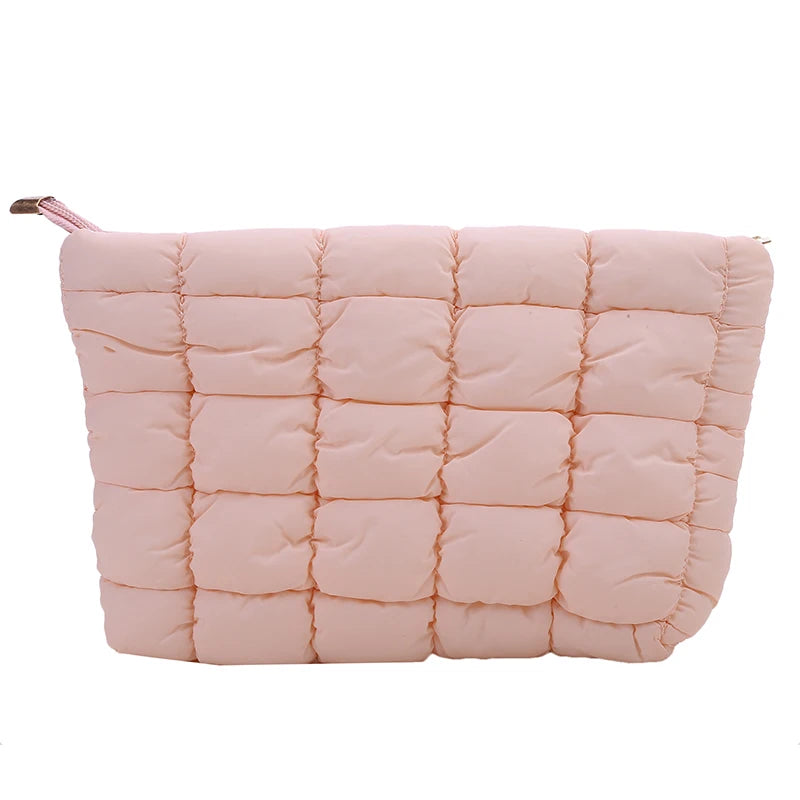 Neceser acolchado para mujer, bolsa de almacenamiento de maquillaje acolchada, neceser hinchable, bolsa organizadora de cosméticos grande, bolso de mano, estuche de belleza