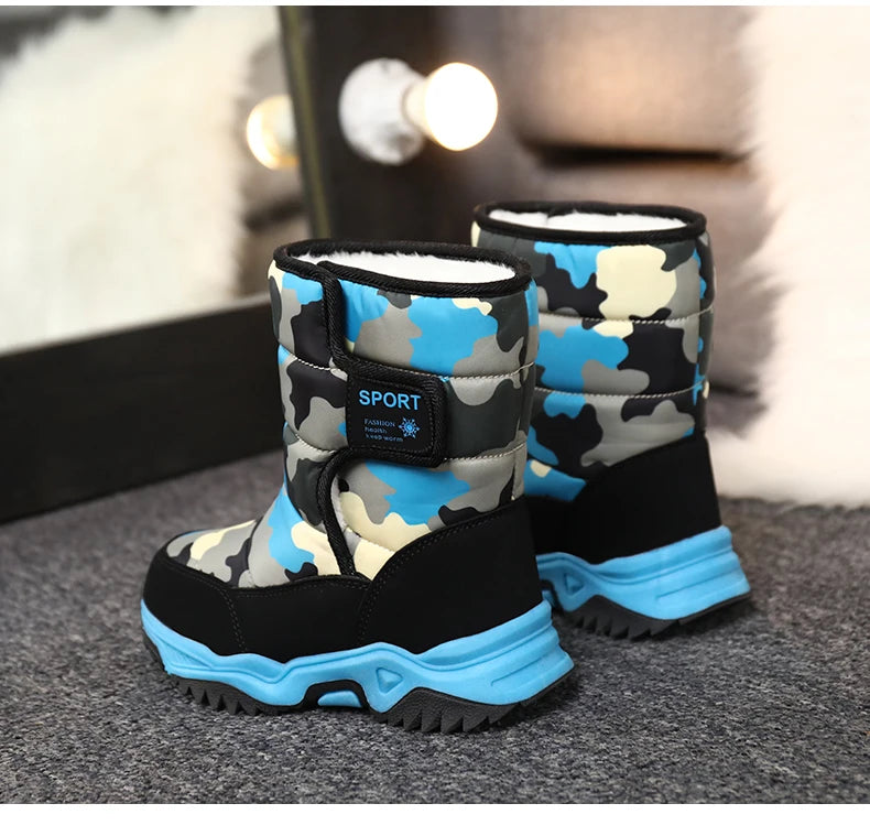 Winter Children Shoes Plush Waterproof Fabric Non-Slip Girl Shoes Rubber Sole Snow Boots Fashion Warm Outdoor Boots