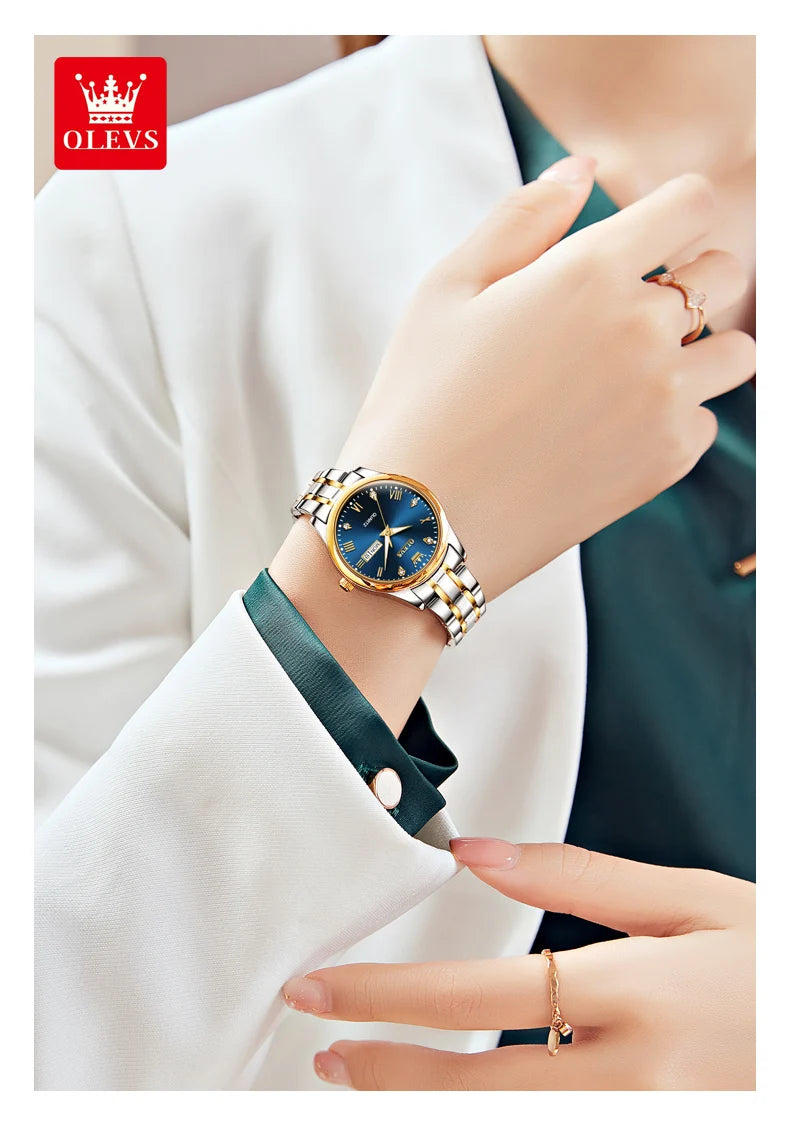 OLEVS Reloj de pulsera para mujer, relojes originales para mujer, de acero inoxidable impermeable, de lujo, de cuarzo, reloj de pulsera para mujer, dorado, Reloj Hombre