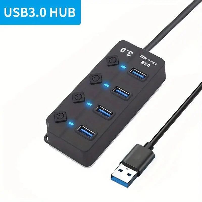 Concentrador USB 3.0 de 4/7 puertos con indicador LED, control de interruptor independiente para laptop, unidad flash, disco duro, impresora, cámara, teclado