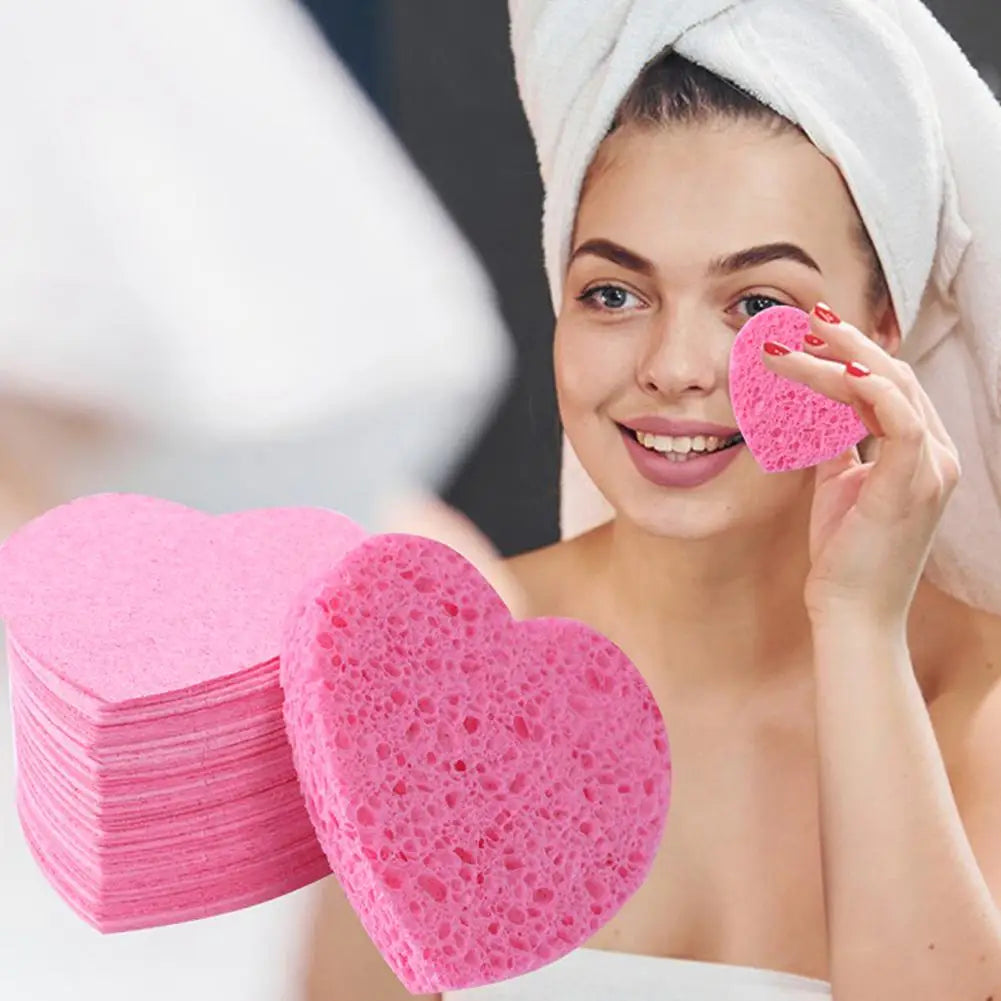 10 Pieces Of Heart-Shaped Fiber Sponge Facial Exfoliation Sponge Pores Exfoliation Massage Makeup Natural Facial Cleansing B9D5