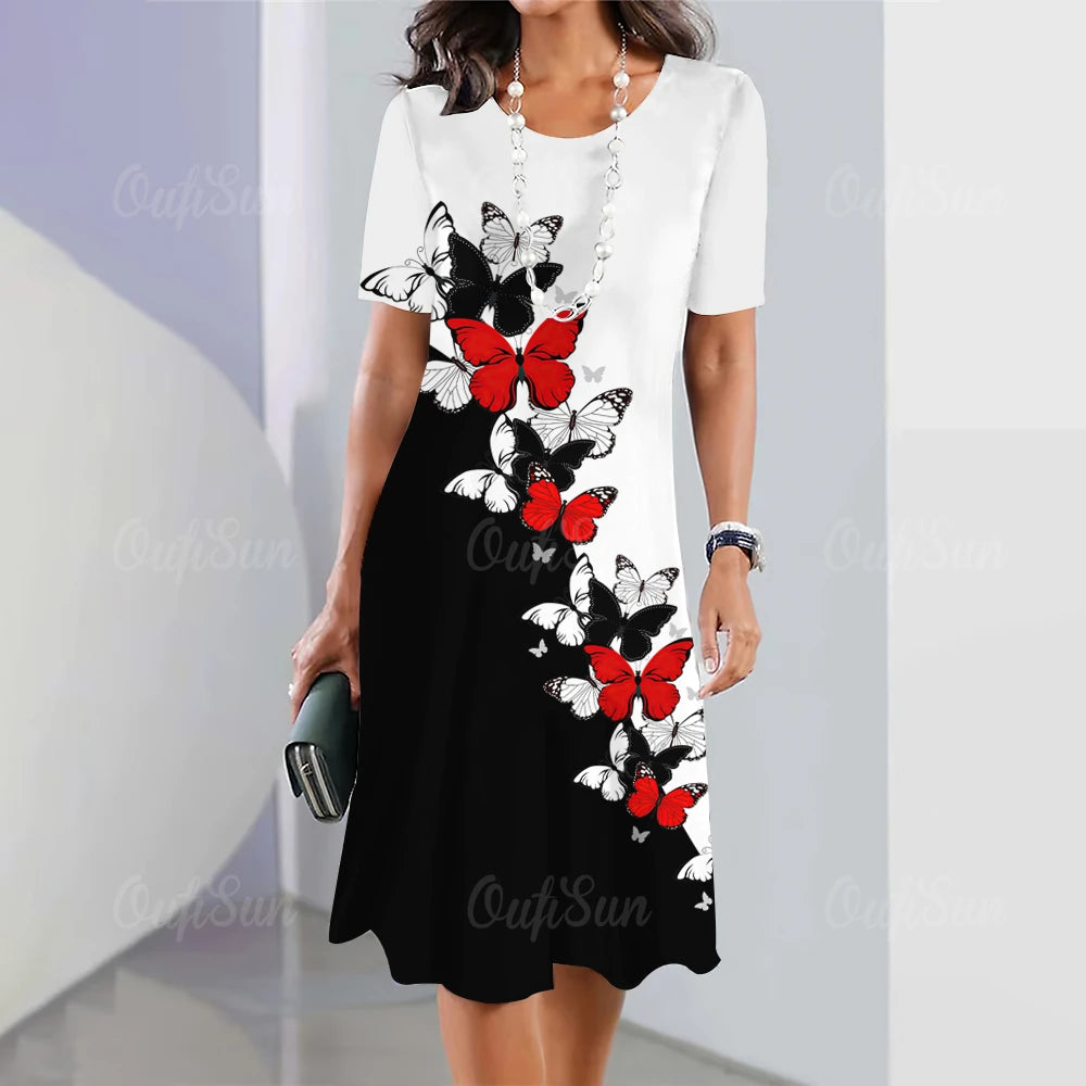 Women’s Butterfly & Floral Print Midi Dress – Elegant, Fresh & Perfect for Summer