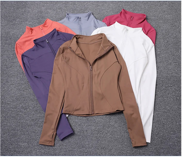 Chaqueta deportiva para mujer, camisa de manga larga, abrigo para hacer ejercicio, ropa de gimnasio, ropa deportiva para yoga