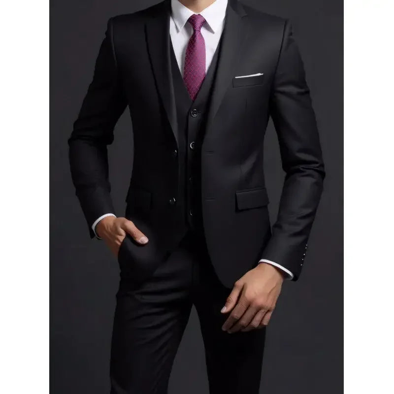 Traje (blazer + chaleco + pantalón) de hombre, elegante, de negocios, estilo británico, color liso, para banquete, anfitrión o boda, informal