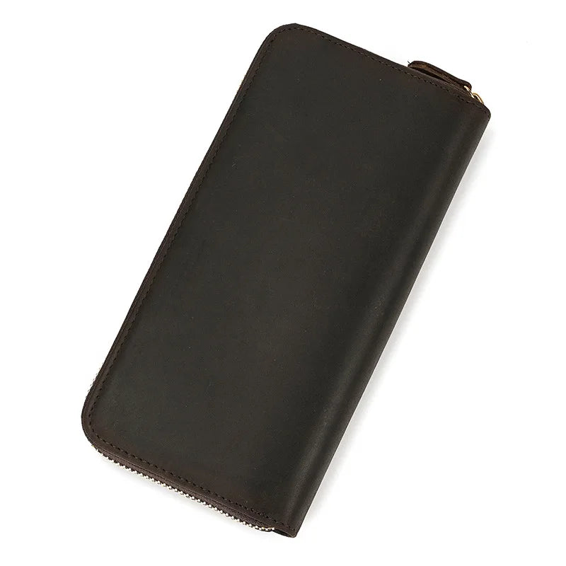 Billetera de lujo para hombre, cartera de mano de cuero genuino, monedero largo grabado en relieve, carteras de hombre de cuero grueso, carteras de mano de cuero para dinero