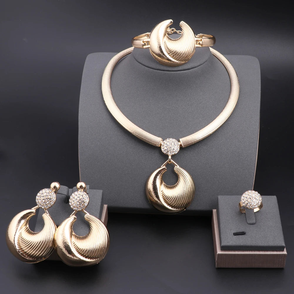 Conjunto de joyas de Dubái para mujer, chapado en plata, lujoso collar, pendientes, pulsera y anillo. Conjunto de joyas para fiesta de boda. En tendencia.